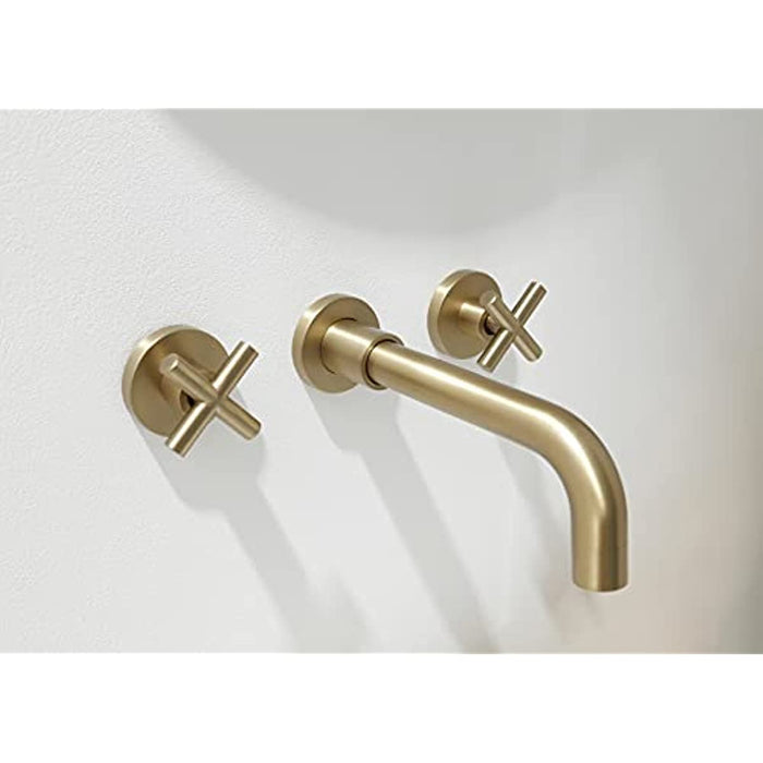 SITGES Gold Bathroom Faucet, Double Handle Wall Mount Bathroom Sink Faucet and Rough in Valve Included (Gold)