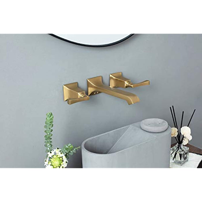 SITGES Bathroom Wall Faucet, Heavy Duty, Brass Constructed Wall Mount Faucet with Metal Lever Handles, Rough in Valve Included (Brushed Gold)