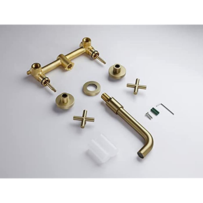 SITGES Gold Bathroom Faucet, Double Handle Wall Mount Bathroom Sink Faucet and Rough in Valve Included (Gold)