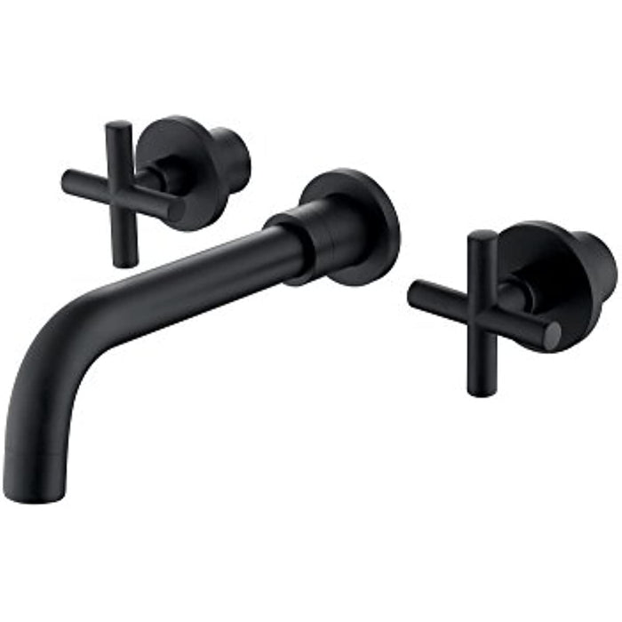 SITGES Matte Black Bathroom Faucet, Double Handle Wall Mount Bathroom Sink Faucet and Rough in Valve Included (Matte Black)