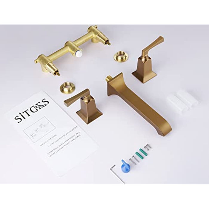 SITGES Bathroom Wall Faucet, Heavy Duty, Brass Constructed Wall Mount Faucet with Metal Lever Handles, Rough in Valve Included, Brushed Champagne Bronze