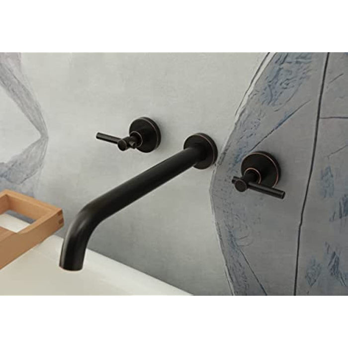 Wall Mount Tub Filler，Two Handle Bathtub Faucet, Extra Long Spout Reach with High Water Flow, Brass Rough in Valve Included, Oil Rubbed Bronze