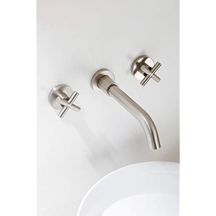 SITGES Brushed Nickel Bathroom Faucet, Double Handle Wall Mount Bathroom Sink Faucet and Rough in Valve Included (Brushed Nickel)