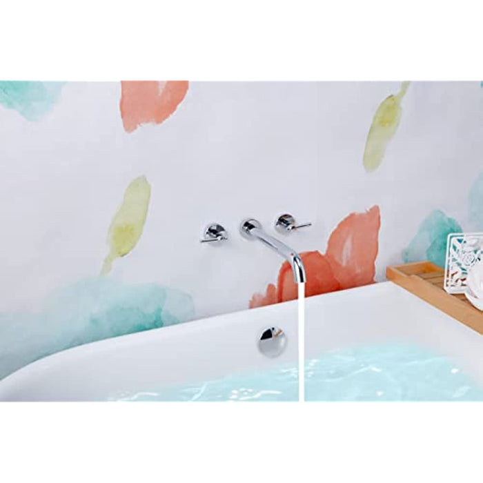 Wall Mount Tub Filler,Two Handle Bathtub Faucet, Extra Long Spout Reach with High Water Flow, Brass Rough in Valve Included,Chrome