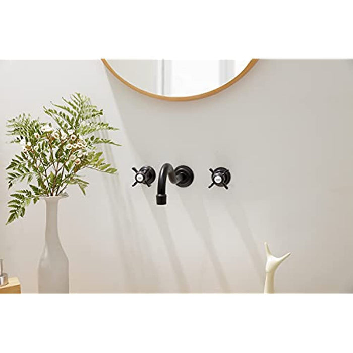 SITGES Antique Wall Faucet,Two Handle Bathroom Sink Wall Mount Faucet with Rough in Valve Included,Oil Rubbed Bronze