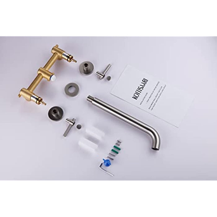 Wall Mount Tub Filler,Two Handle Bathtub Faucet, Extra Long Spout Reach with High Water Flow, Brass Rough in Valve Included,Matte Brushed Nickel