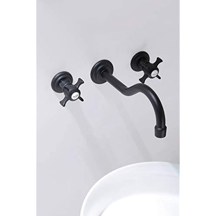 SITGES Antique Wall Faucet,Two Handle Bathroom Sink Wall Mount Faucet with Rough in Valve included,Matte Black