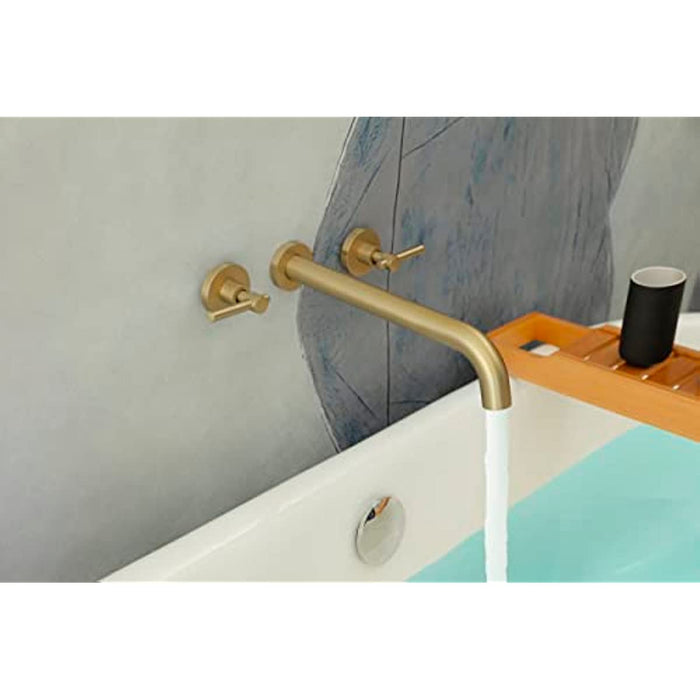 Wall Mount Tub Filler,Two Handle Bathtub Wall Faucet,Extra Long Spout Reach with High Water Flow,Brass Rough in Valve Included, Gold Brushed