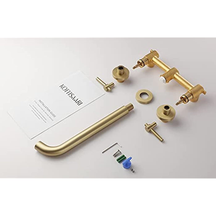 Wall Mount Tub Filler,Two Handle Bathtub Wall Faucet,Extra Long Spout Reach with High Water Flow,Brass Rough in Valve Included, Gold Brushed