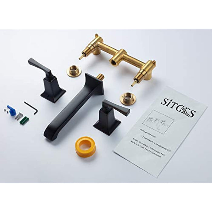 SITGES Bathroom Wall Faucet, Heavy Duty, Brass Constructed Wall Mount Faucet with Metal Lever Handles, Rough in Valve Included (Oil Rubbed Bronze)