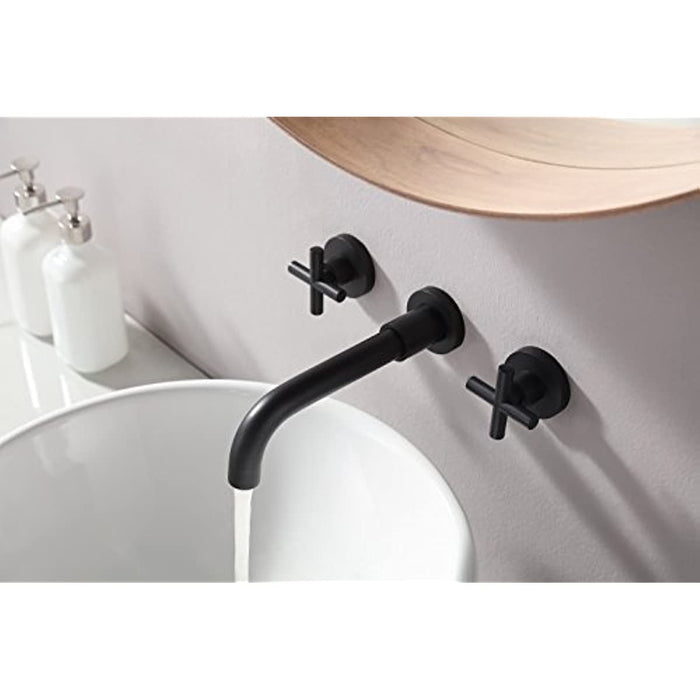 SITGES Matte Black Bathroom Faucet, Double Handle Wall Mount Bathroom Sink Faucet and Rough in Valve Included (Matte Black)