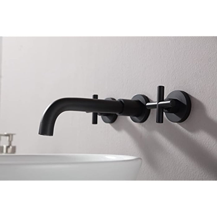 SITGES Matte Black Bathroom Faucet, Double Handle Wall Mount Bathroom Sink Faucet and Rough in Valve Included (Matte Black)