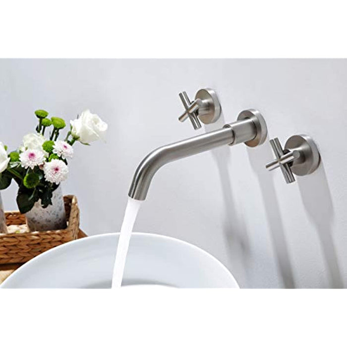 SITGES Brushed Nickel Bathroom Faucet, Double Handle Wall Mount Bathroom Sink Faucet and Rough in Valve Included (Brushed Nickel)