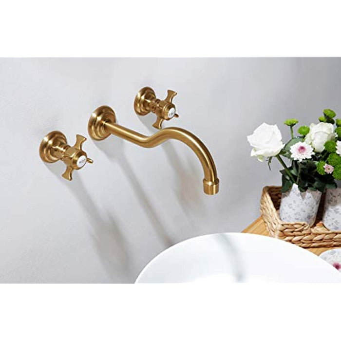 SITGES Antique Wall Faucet,Two Handle Bathroom Sink Wall Mount Faucet with Rough in Valve included,Gold Brushed