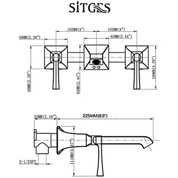 SITGES Bathroom Wall Faucet, Heavy Duty, Brass Constructed Wall Mount Faucet with Metal Lever Handles, Rough in Valve Included (Matte Black)