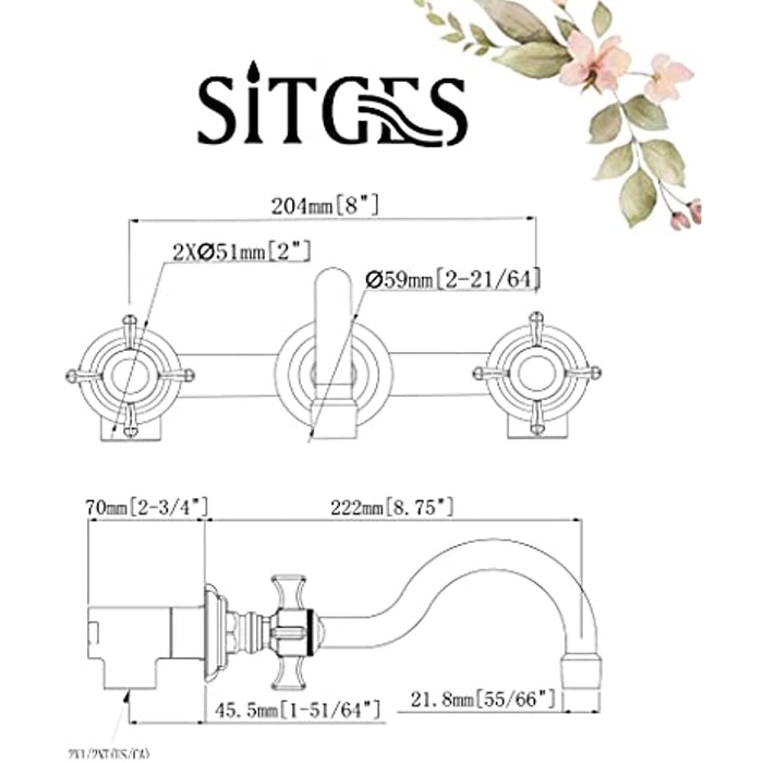 SITGES Antique Wall Faucet,Two Handle Bathroom Sink Wall Mount Faucet with Rough in Valve included,Gold Brushed