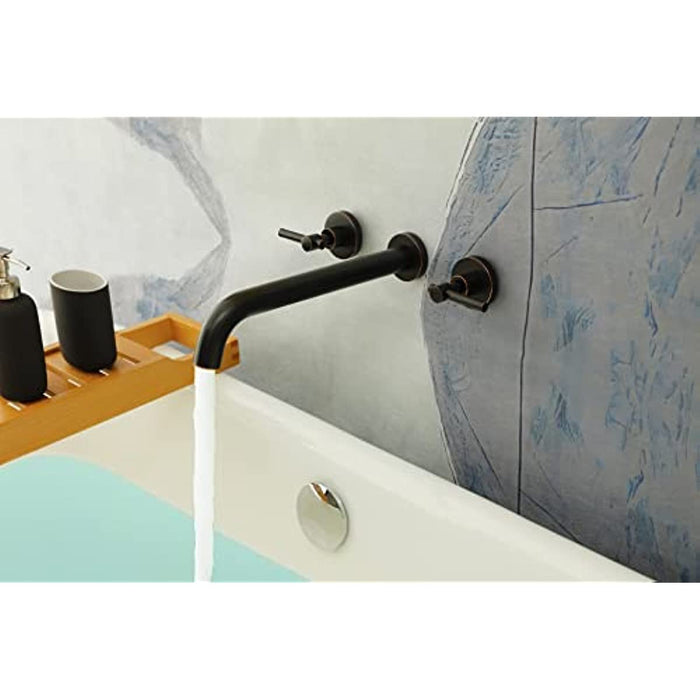 Wall Mount Tub Filler，Two Handle Bathtub Faucet, Extra Long Spout Reach with High Water Flow, Brass Rough in Valve Included, Oil Rubbed Bronze