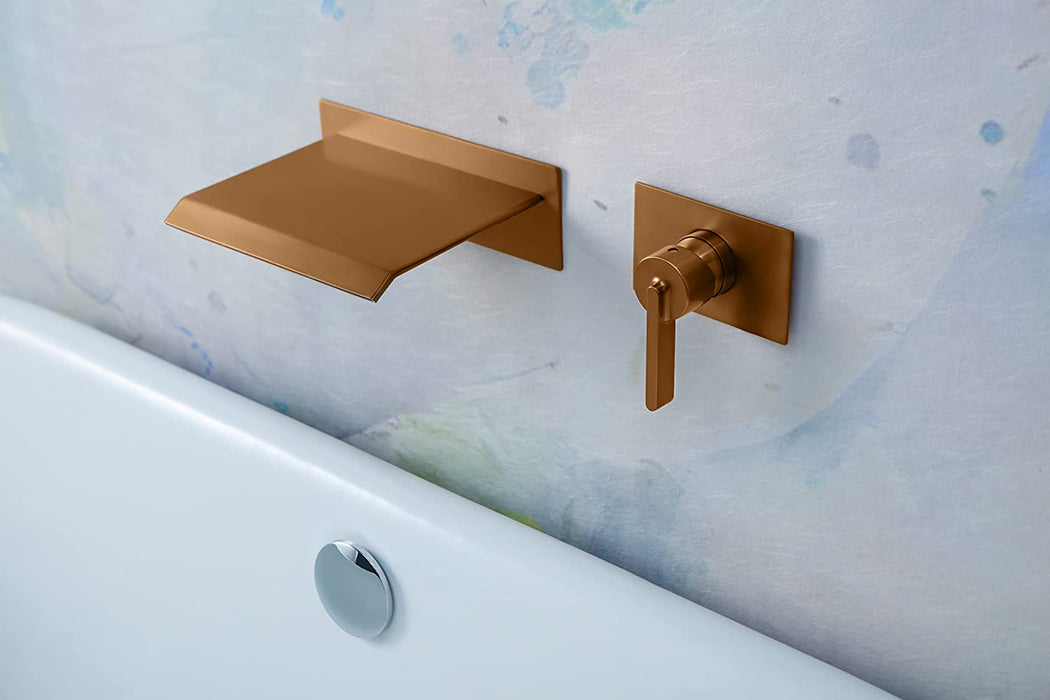 SITGES High Flow Wall Mount Tub Filler, Single Lever Handle Control with Large Waterfall Tub Spout, Pressure Balance Rough in Valved Included, cUPC Certificated, Champagne Brown