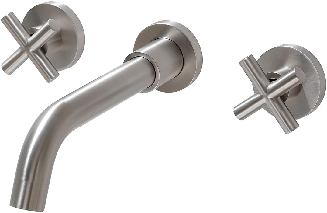 SITGES Brushed Nickel Bathroom Faucet, Double Handle Wall Mount Bathroom Sink Faucet and Rough in Valve Included (Brushed Nickel)