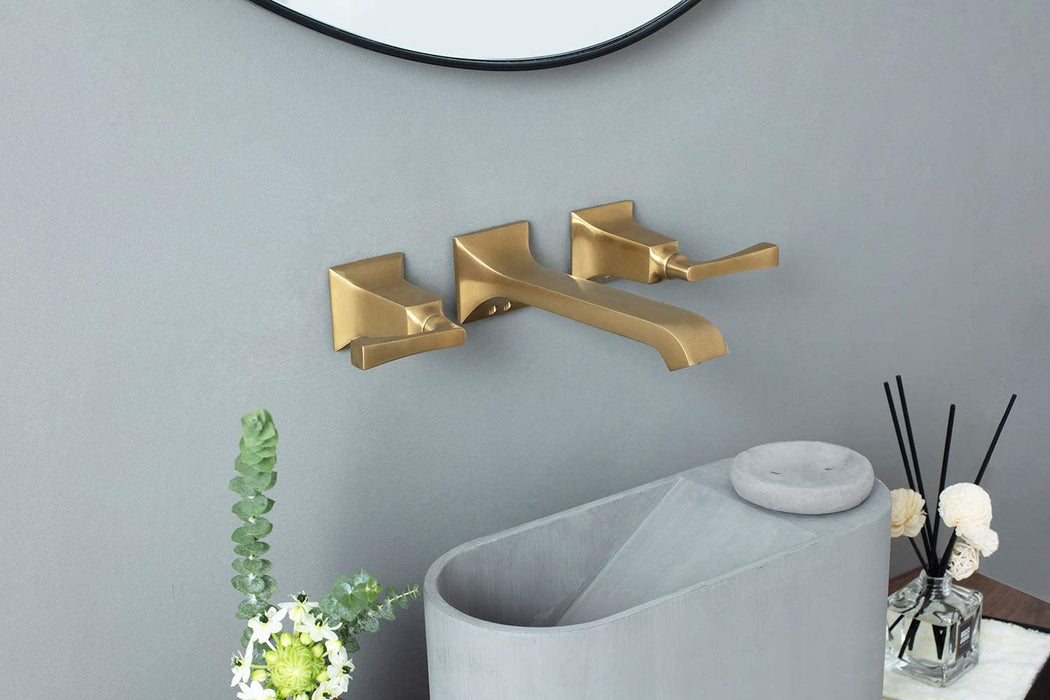 ALEASHA 8 in. Widespread Double-Handle Wall Mounted Bathroom Sink Faucet in Brushed Gold AL-2C21G - The Home Depot ALEASHA 8 in. Widespread Double-Handle Wall Mounted Bathroom Sink Faucet in Brushed Gold AL-2C21G - The Home Depot