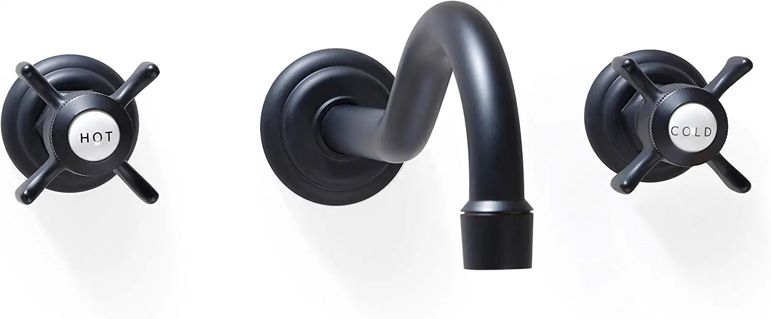 SITGES Antique Wall Faucet,Two Handle Bathroom Sink Wall Mount Faucet with Rough in Valve Included,Matte Black