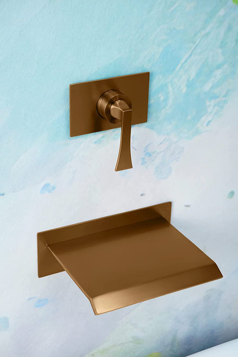 SITGES High Flow Wall Mount Tub Filler, Single Lever Handle Control with Large Waterfall Tub Spout, cUPC Certificated, Pressure Balance Rough in Valved Included, Champagne Brown