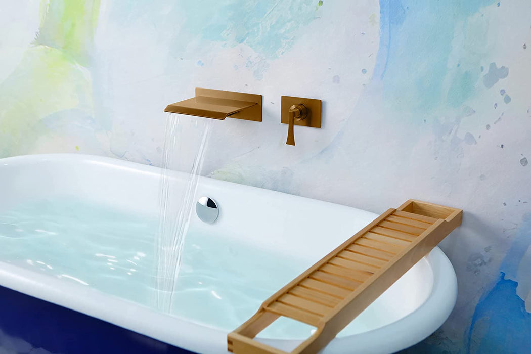 SITGES High Flow Wall Mount Tub Filler, Single Lever Handle Control with Large Waterfall Tub Spout, cUPC Certificated, Pressure Balance Rough in Valved Included, Champagne Brown