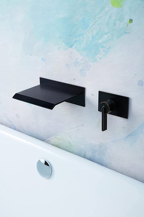 SITGES High Flow Wall Mount Tub Filler, Single Lever Handle Control with Large Waterfall Tub Spout, Pressure Balance Rough in Valved Included, cUPC Certificated, Oil Rubbed Bronze