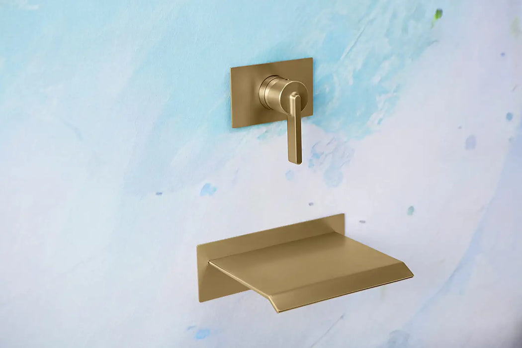 SITGES High Flow Wall Mount Tub Filler, Single Lever Handle Control with Large Waterfall Tub Spout, Pressure Balance Rough in Valved Included, cUPC Certificated, Brushed Gold