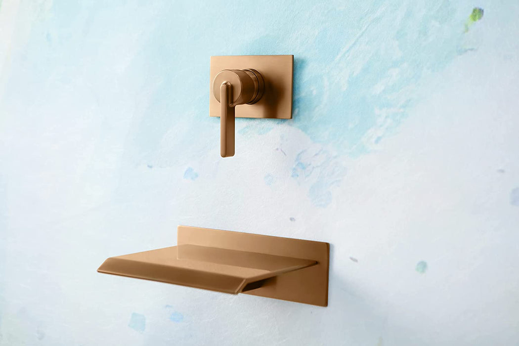 SITGES High Flow Wall Mount Tub Filler, Single Lever Handle Control with Large Waterfall Tub Spout, Pressure Balance Rough in Valved Included, cUPC Certificated, Champagne Brown