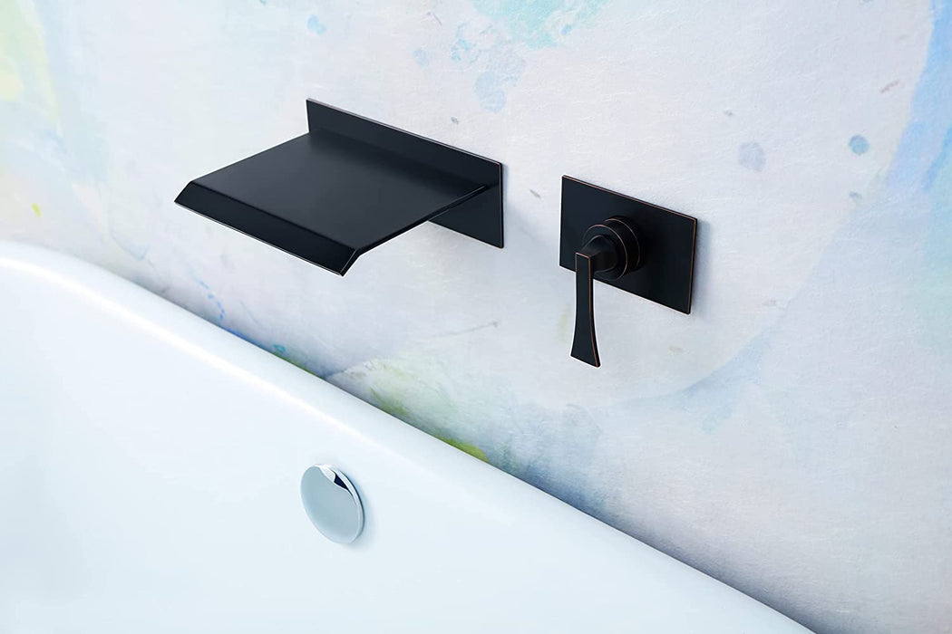 SITGES High Flow Wall Mount Tub Filler, Single Lever Handle Control with Large Waterfall Tub Spout, cUPC Certificated, Pressure Balance Rough in Valved Included, Oil Rubbed Bronze