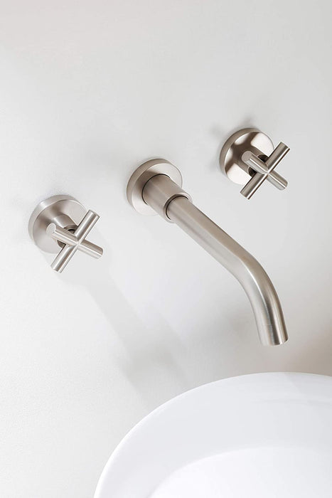 SITGES Brushed Nickel Bathroom Faucet, Double Handle Wall Mount Bathroom Sink Faucet and Rough in Valve Included (Brushed Nickel)