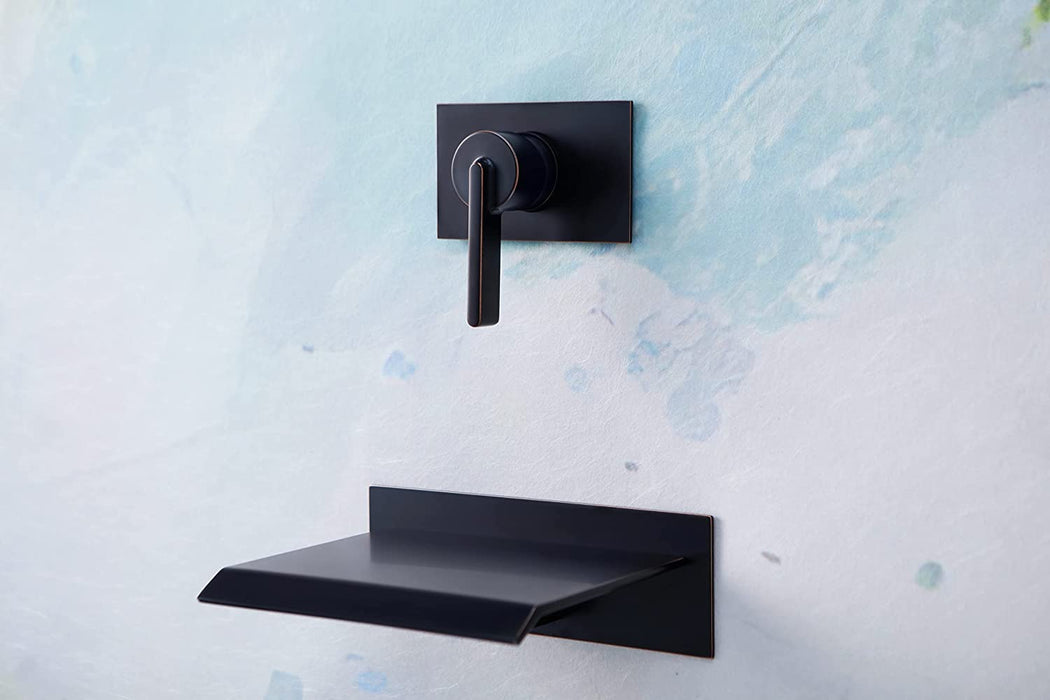 SITGES High Flow Wall Mount Tub Filler, Single Lever Handle Control with Large Waterfall Tub Spout, Pressure Balance Rough in Valved Included, cUPC Certificated, Matte Black