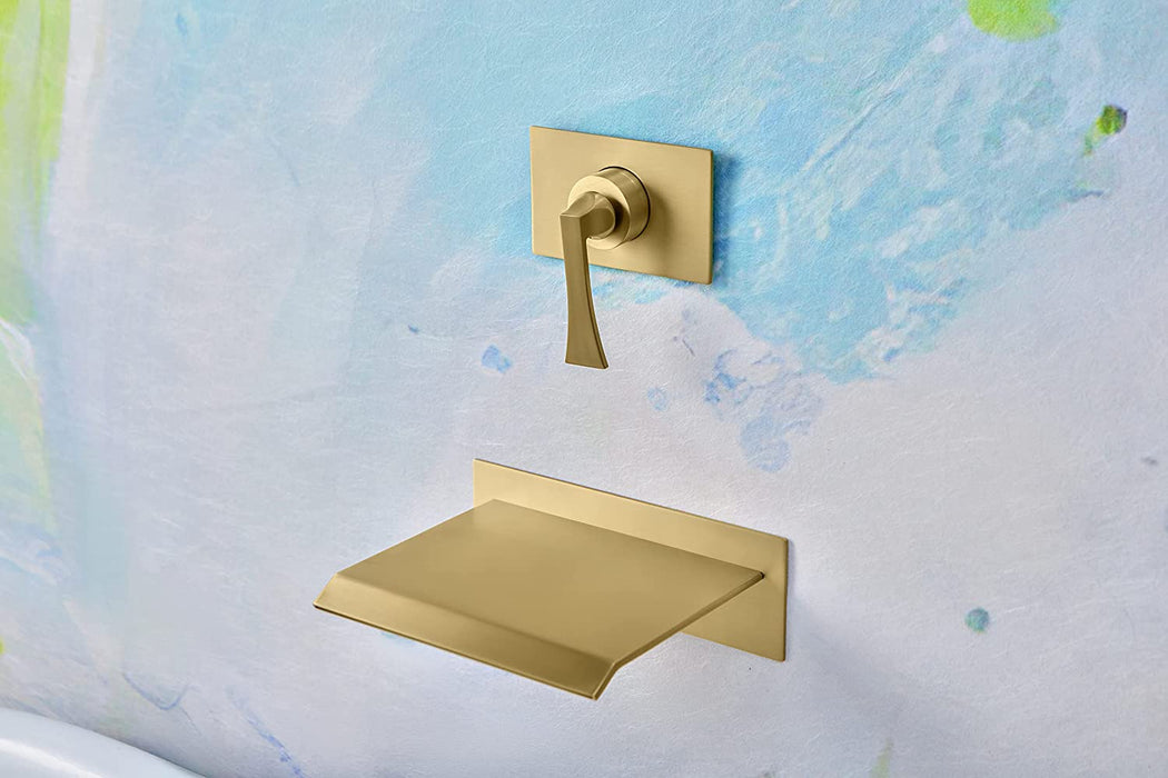 SITGES High Flow Wall Mount Tub Filler, Single Lever Handle Control with Large Waterfall Tub Spout, cUPC Certificated, Pressure Balance Rough in Valved Included, Brushed Gold