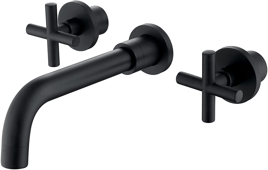 SITGES Matte Black Bathroom Faucet, Double Handle Wall Mount Bathroom Sink Faucet and Rough in Valve Included (Matte Black)