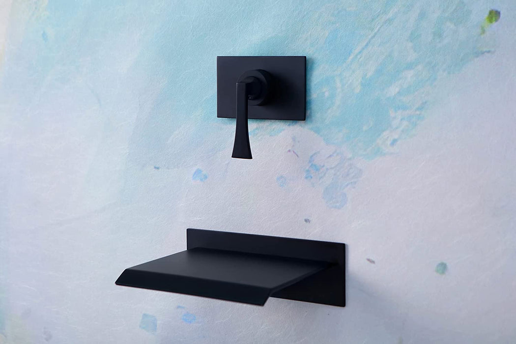 SITGES High Flow Wall Mount Tub Filler, Single Lever Handle Control with Large Waterfall Tub Spout, cUPC Certificated, Pressure Balance Rough in Valved Included, Matte Black