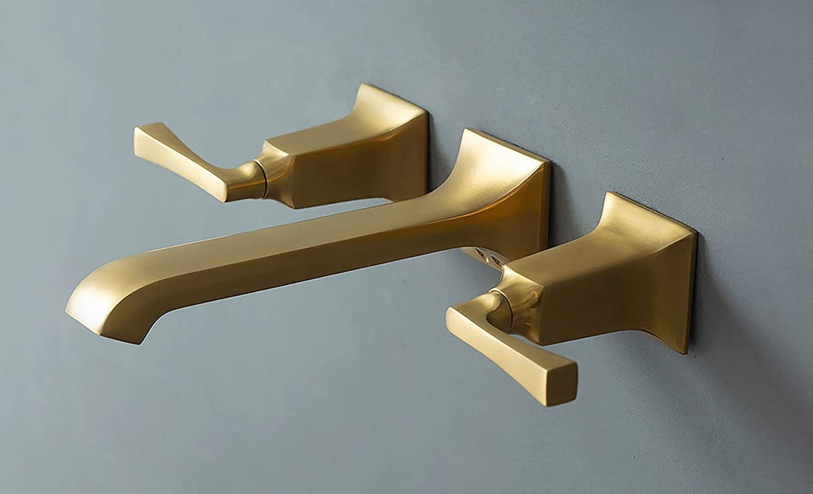 SITGES Bathroom Wall Faucet, Heavy Duty, Brass Constructed Wall Mount Faucet with Metal Lever Handles, Rough in Valve Included (Brushed Gold)