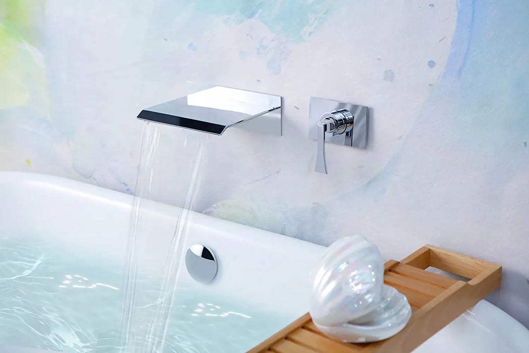 SITGES High Flow Wall Mount Tub Filler, Single Lever Handle Control with Large Waterfall Tub Spout, cUPC Certificated, Pressure Balance Rough in Valved Included, Chrome