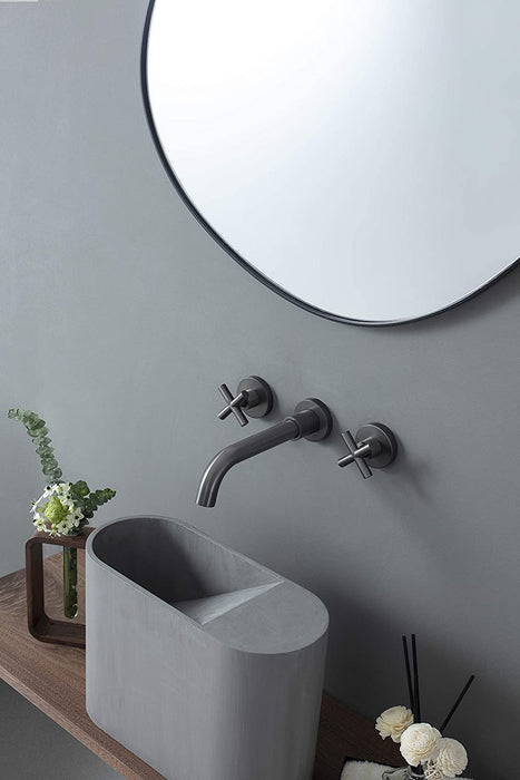 SITGES Brushed Dark Grey Bathroom Faucet, Double Handle Wall Mount Bathroom Sink Faucet and Rough in Valve Included (Brushed Dark Grey)