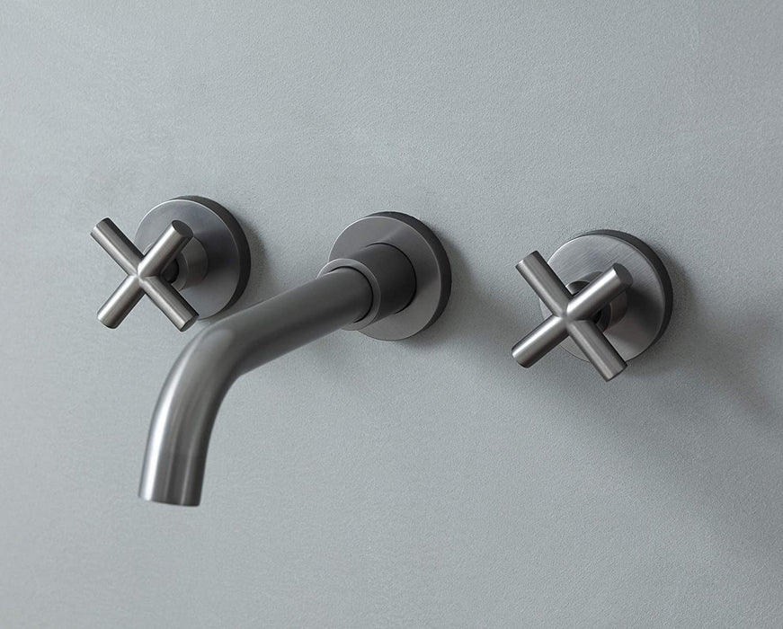 SITGES Brushed Nickel Bathroom Faucet, Double Handle Wall Mount Bathroom Sink Faucet and Rough in Valve Included (Brushed Nickel)